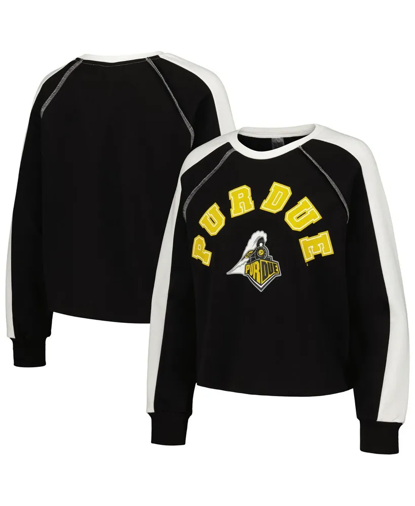 Women's Gameday Couture Black Purdue Boilermakers Blindside Raglan Cropped Pullover Sweatshirt