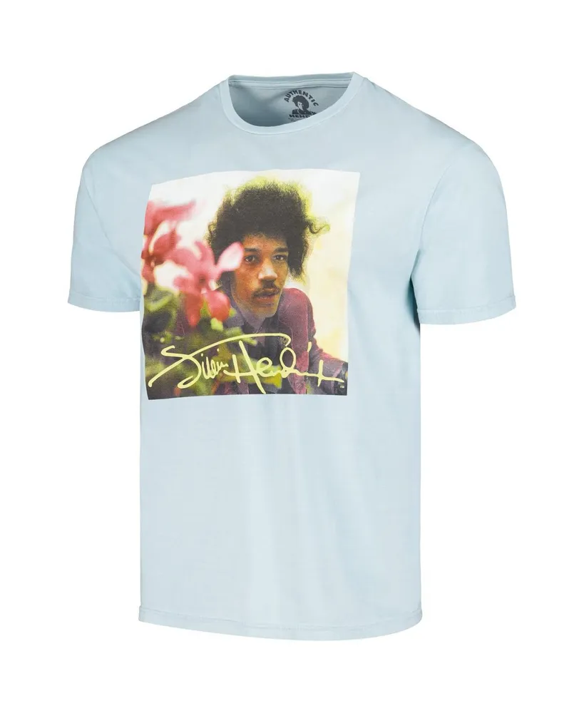 Men's Blue Distressed Jimi Hendrix Flowers Washed Graphic T-shirt