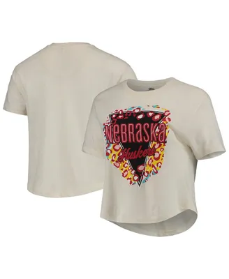 Women's Pressbox Cream Nebraska Huskers Taylor Animal Print Cropped T-shirt