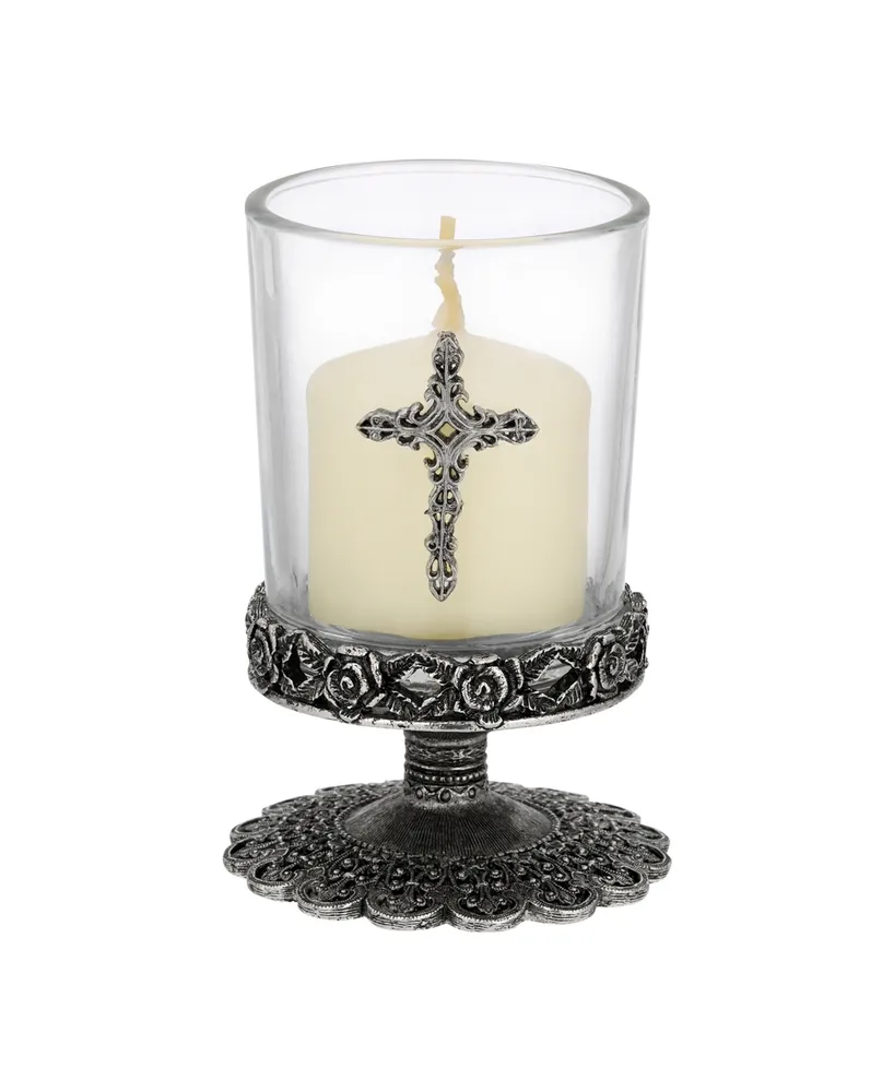 2028 Glass Pewter Cross Candle Holder