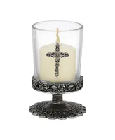 2028 Glass Pewter Cross Candle Holder