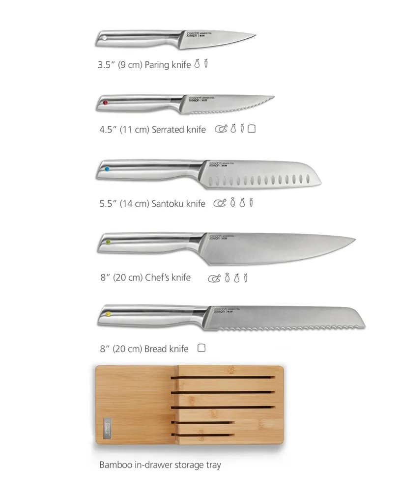 Joseph Joseph Elevate Steel Knives Bamboo Store 5-Piece Knife Set with in-Drawer Bamboo Storage Tray