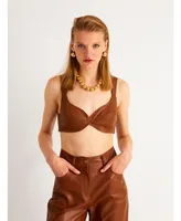 Women's Sweetheart Neck Pleather Crop Top