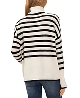 CeCe Women's Striped Long Sleeve Turtleneck Sweater