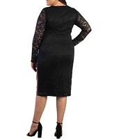 Kiyonna Plus Valentina Long Sleeve Lace Illusion Dress