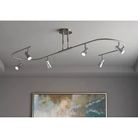 Pro Track U-Shape 6-Head Led Ceiling Track Light Fixture Kit Spot-Light GU10 Adjustable Silver Brushed Nickel Finish Modern Kitchen Bathroom Living Ro