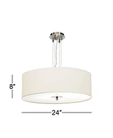 Possini Euro Design Brushed Nickel Pendant Chandelier Lighting 24" Wide Modern White Canvas Drum Shade 4-Light Fixture for Dining Room Living House Ho