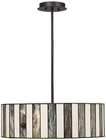 Robert Louis Tiffany Black Tiffany Style Drum Pendant Chandelier 20" Wide Black White Striped Art Glass 4-Light Fixture for Dining Room House Foyer Ki