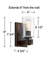Franklin Iron Works Poetry Industrial Farmhouse Rustic Wall Light Sconce Bronze Wood Grain Hardwired 4 3/4" Fixture Clear Seedy Glass Shade for Bedroo
