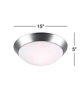 360 Lighting Davis Modern Close To Ceiling Light Flush Mount Fixture 15" Wide Brushed Nickel Silver Frosted Glass Dome Shade for Bedroom Hallway Livin