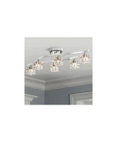 Possini Euro Design Modern Ceiling Light Semi Flush-Mount Fixture 30 1/2" Wide Chrome 6-Light Clear Glass Crystal Cube Shades for Bedroom Kitchen Livi