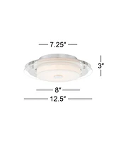 Possini Euro Design Clarival Modern Ceiling Light Flush-Mount Fixture 12 1/2" Wide Sleek Chrome Dimmable Led Clear Ring White Acrylic Diffuser for Bed