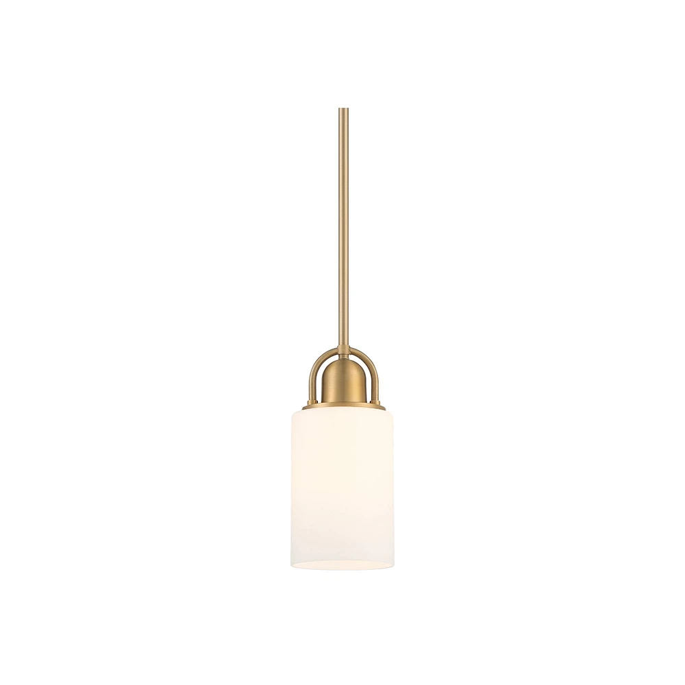 Possini Euro Design Copenhagan Warm Brass Gold Mini Pendant Light 4 3/4" Wide Modern Opal White Glass Cylinder Shade Fixture for Dining Room House Foy