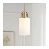 Possini Euro Design Copenhagan Warm Brass Gold Mini Pendant Light 4 3/4" Wide Modern Opal White Glass Cylinder Shade Fixture for Dining Room House Foy