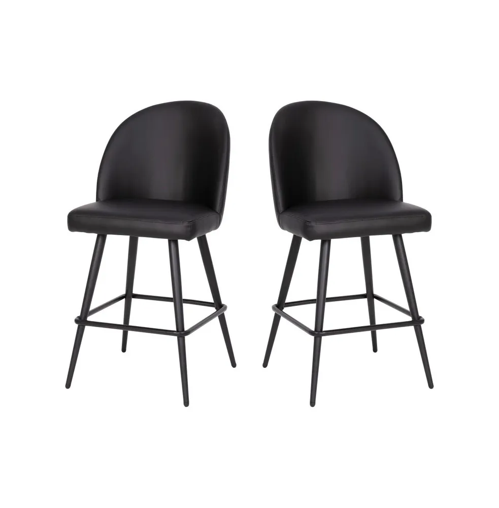 Teague Set Of 2 Modern Armless Counter Stools With Contoured Backs, Steel Frames, And Integrated Footrests