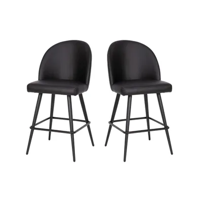 Teague Set Of 2 Modern Armless Counter Stools With Contoured Backs, Steel Frames, And Integrated Footrests