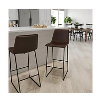 30 Inch Faux Bar Height Bucket Seat Stools, Set Of 2
