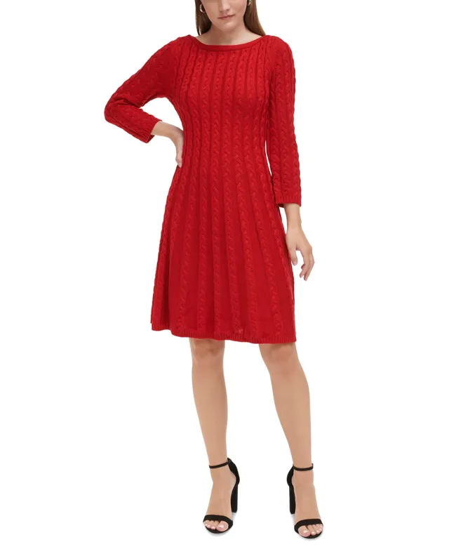 Jessica Howard Women's Mock Neck Cable-Knit Sweater Dress - Macy's