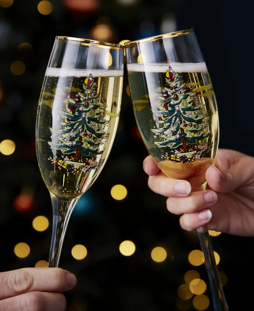 Spode Christmas Tree Champagne Flutes, Set of 4