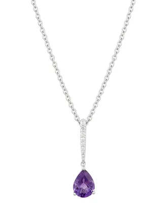 Amethyst (7/8 ct. t.w.) & Diamond (1/20 ct. t.w.) Pear Pendant Necklace in 14k White Gold, 18" + 2" extender