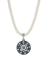 2028 Imitation Pearl Crystal Round Pendant Necklace