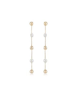 Ettika Alternating Freshwater Pearl and 18K Gold Plated Bead Drop Earrings