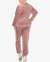 White Mark Plus Faux Leather Stripe Velour 2 Piece Tracksuit Set