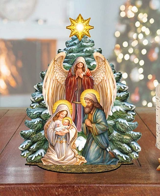 Designocracy Nativity Scene with Christmas Tree Holiday Village 7" Table Decoration G.DeBrekht