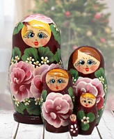 Designocracy Floral Matreshka Hand painted Nested Doll Set of 5 by G.DeBrekht