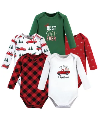 Hudson Baby Girls Cotton Long-Sleeve Bodysuits, Christmas Gift, 5-Pack