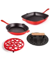 BergHOFF Neo 4pc Cast Iron Grill & Fry Pan Set, Red