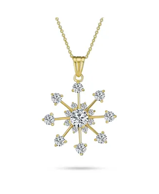 Fashion Cubic Zirconia Christmas Cz Holiday Party Snowflake Pendant Necklace For Women For Teen 14K Gold Plated Brass