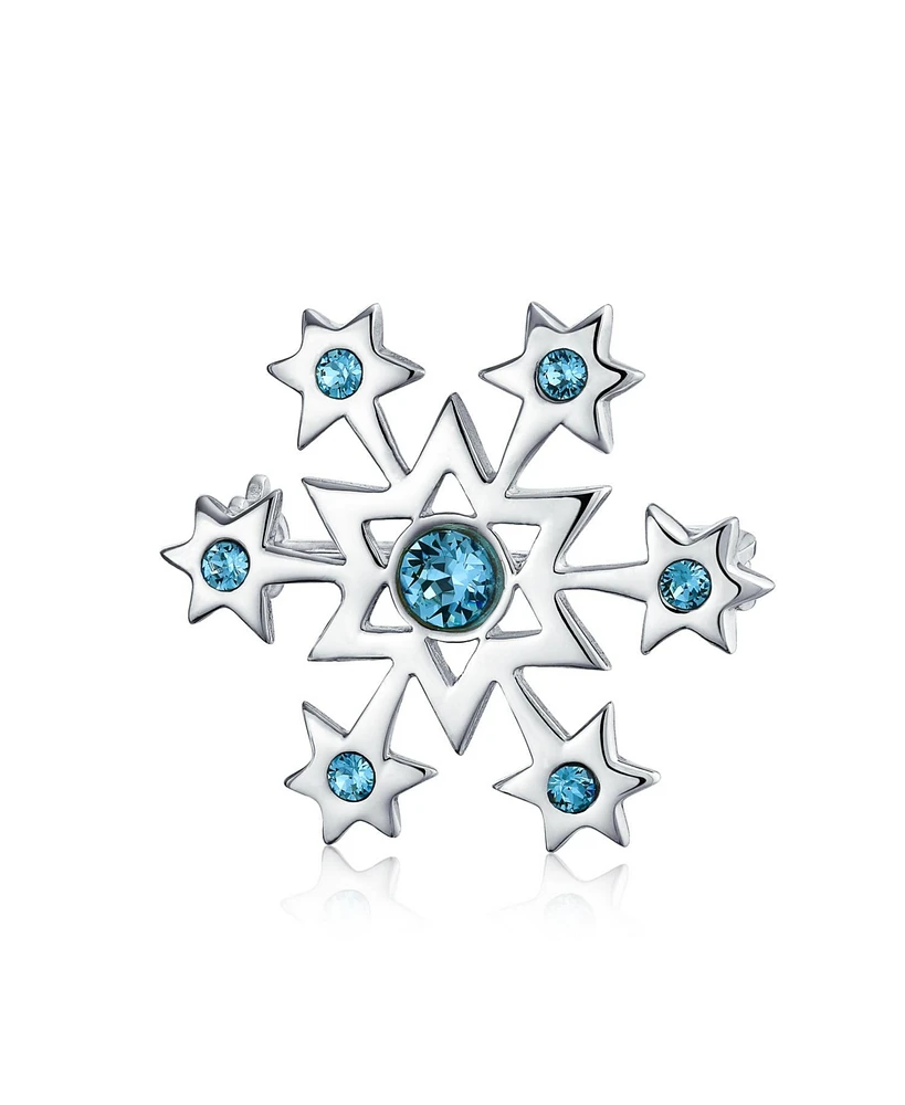 Bling Jewelry Frozen Winter Aqua Ice Blue Holiday Party Cz Cubic Zirconia Snowflake Brooch Christmas Pin For Women Sterling Silver