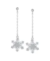 Christmas Cubic Zirconia Frozen Winter Holiday Party Linear Chain Pave Cz Snowflake Dangle Earrings For Women Teen .925 Sterling Silver