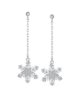 Bling Jewelry Christmas Cubic Zirconia Frozen Winter Holiday Party Linear Chain Pave Cz Snowflake Dangle Earrings For Women Sterling Silver