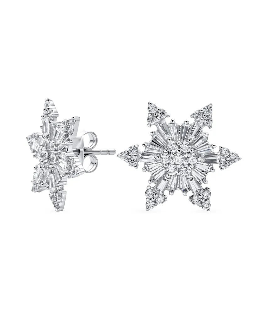 Holiday Party Art Deco Style Christmas Frozen Winter Aaa Cubic Zirconia Encrusted Cz Snowflake Stud Earrings For Women Teen .925 Sterling Silver