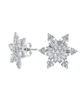 Bling Jewelry Holiday Party Art Deco Style Christmas Frozen Winter Cubic Zirconia Encrusted Cz Snowflake Stud Earrings For Women Sterling Silver