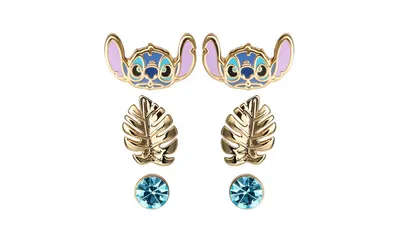 Disney Lilo and Stitch Yellow Flash Gold Plated Stud Earring Set - 3 Pairs