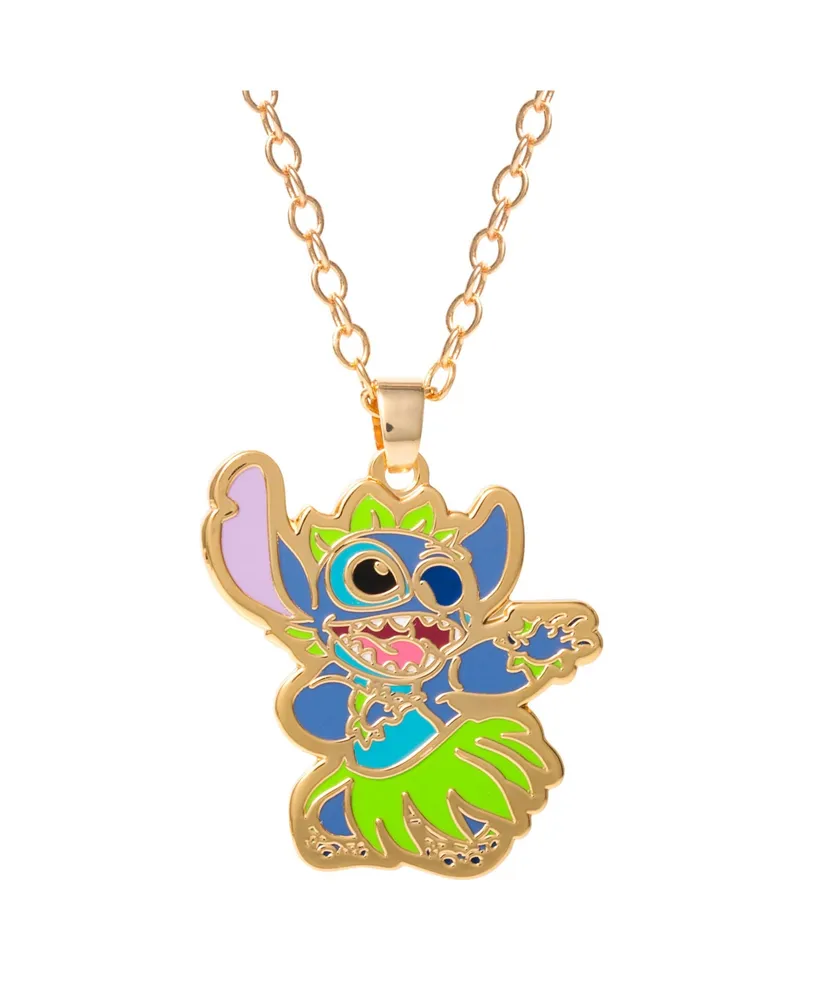 Disney Lilo & Stitch Flash Gold Plated Necklace with Stitch Pendant - Stitch Gifts Jewelry, 16 + 2''