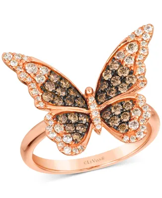 Le Vian Ombre Chocolate Ombre Diamond & Vanilla Diamond Butterfly Ring (3/4 ct. t.w.) in 14k Rose Gold