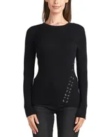 Bcx Juniors' Ribbed Long-Sleeve Lace-Up-Side Sweater
