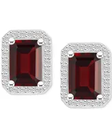 Garnet (2-1/2 ct. t.w.) and Lab Grown Sapphire Halo Studs in 10K White Gold