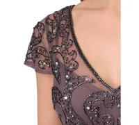 Adrianna Papell Women's Embellished V-Neck Godet Gown