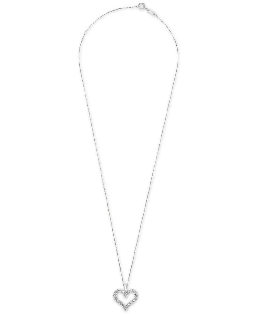 Diamond Open Heart Pendant Necklace (1 ct. t.w.) 14k Gold, 18" + 2" extender