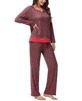 Ink+Ivy Women's Long Sleeve Notch Collar Top with Lounge Pants 2 Piece Pajama Set