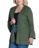 24seven Comfort Apparel Plus Size Bell Sleeve Open Cardigan Sweater