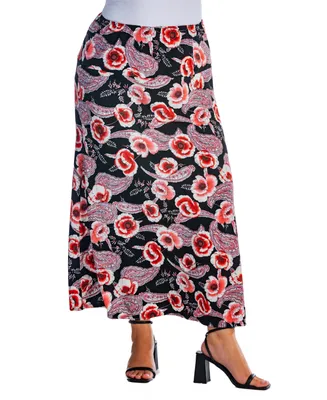 24seven Comfort Apparel Plus Floral Maxi Skirt