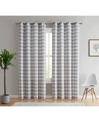 Hlc.me Hilltop Buffalo Check Textured Light Filtering Grommet Lightweight Window Curtains Drapery for Bedroom, Dining Room & Living Room, 2 Panels