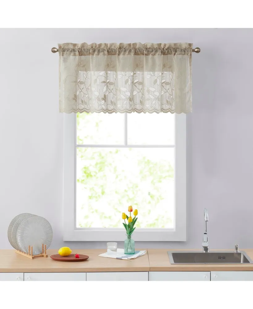 Hlc.me Joyce Lace Sheer Kitchen Curtain Valance Topper - Rod Pocket for  Small Windows, Bathroom & Kitchen