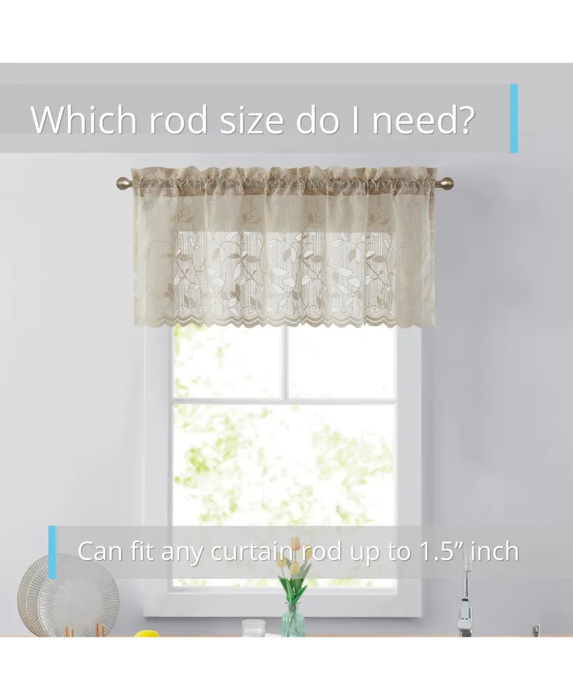 Hlc.me Joyce Lace Sheer Kitchen Curtain Valance Topper - Rod Pocket for Small Windows, Bathroom & Kitchen